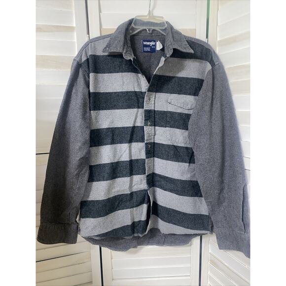 Wrangler Shirt Mens 16-35 Large Gray Flannel Button Down X-Long Tails Vintage - Picture 1 of 7